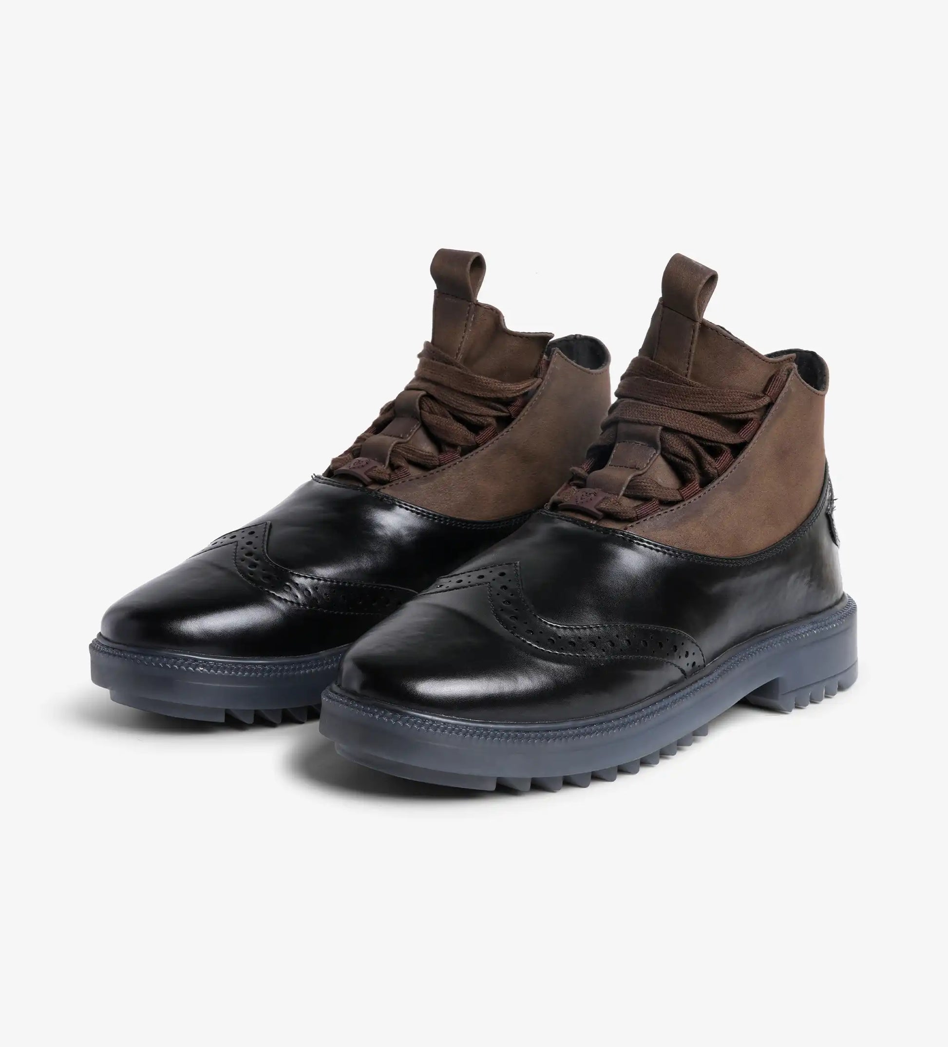 black and brown brogue boots