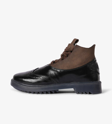 black and brown brogue boots